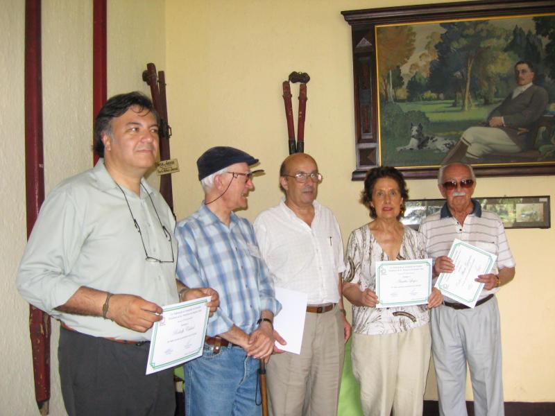 Ing. Rodolfo Cabral, Berazategui; Lic. Eduardo MArcet, Alte. Brown; Sr. Horacio Calegari; Tres de febrero; Mus. Amalia Lagos, San Isidro; Ing. Juan Carlos Guzmán, La Plata.Ex Presidentes de la Federación.Diciembre de 2008. Museo del Transporte, Quilme